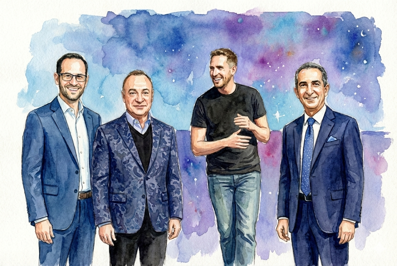 מימין לשמאל: פטריק דרהי, אסף רפפורט, לן בלווטניק ואמליאנו קלמזוק | אילוסטרציה באמצעות Gemini