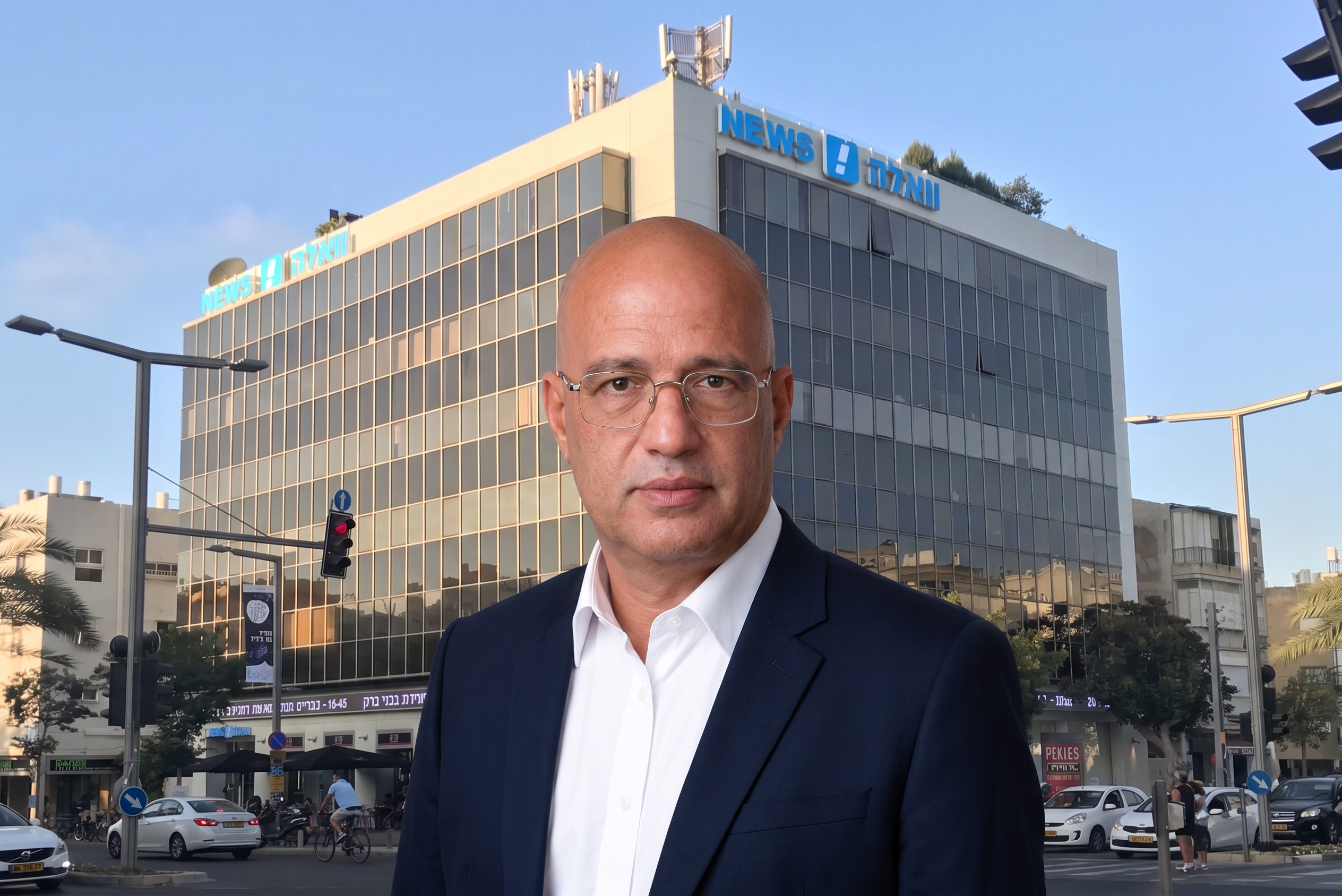 אלי עזור ברקע בית "וואלה" | צילום: יח"צ